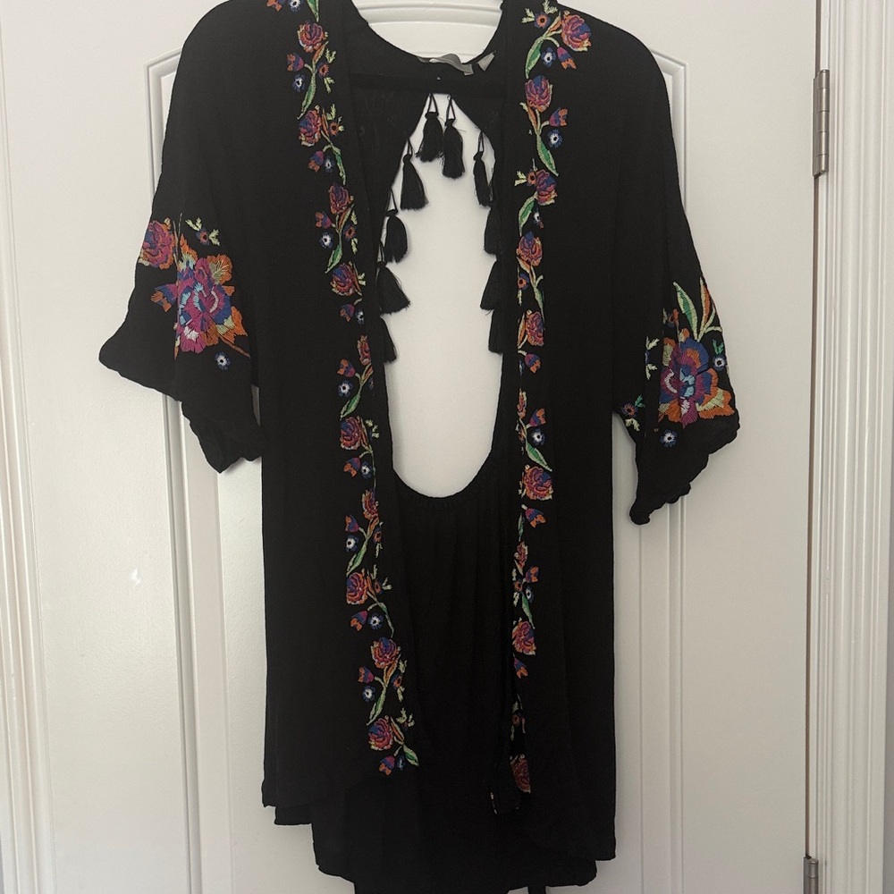 ASOS Black Swim Coverup with Multicolor Embroidered Floral Motif